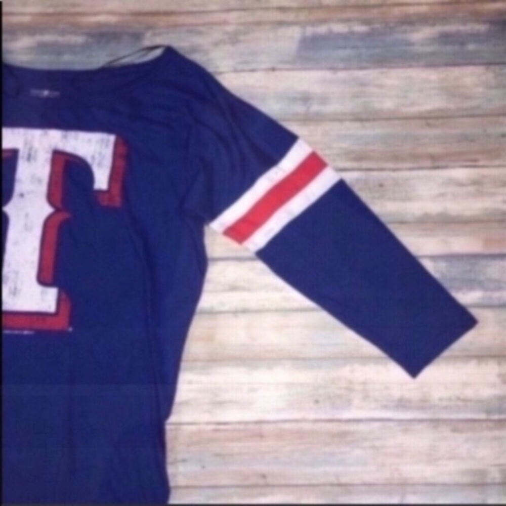 Texas Rangers 3/4 Sleeve Tee Womens XS Blue Striped Baseball Shirt - Picture 5 of 5